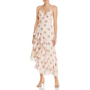 KEEPSAKE the Label Asymmetrical Midi Dress in Polka Dot